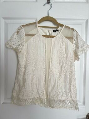 Express Ivory Lace Short Sleeve Blouse